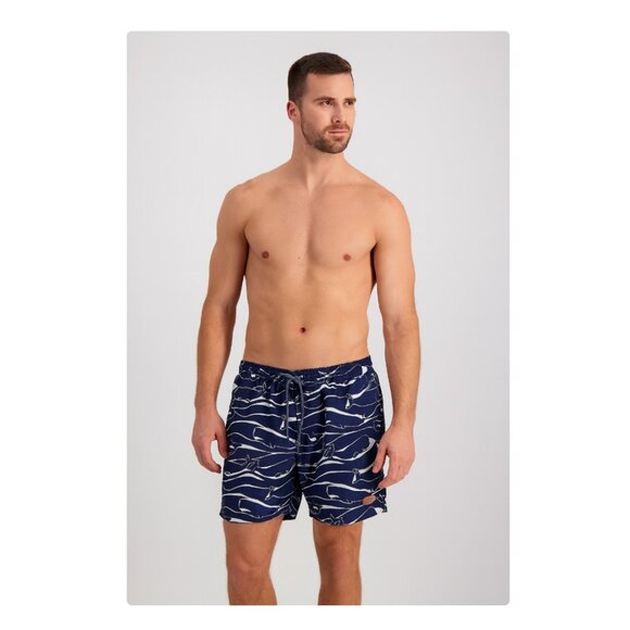 Vineyard Vines Swim Trunks Shorts Mens Medium Navy Blue Whale Print Mesh Lined - Picture 1 of 4